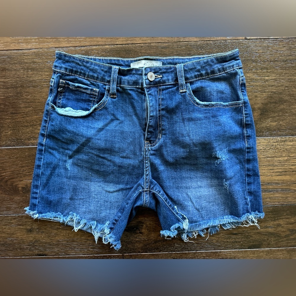Kancan Denim High Rise Frayed Hem Women Shorts- size 11W